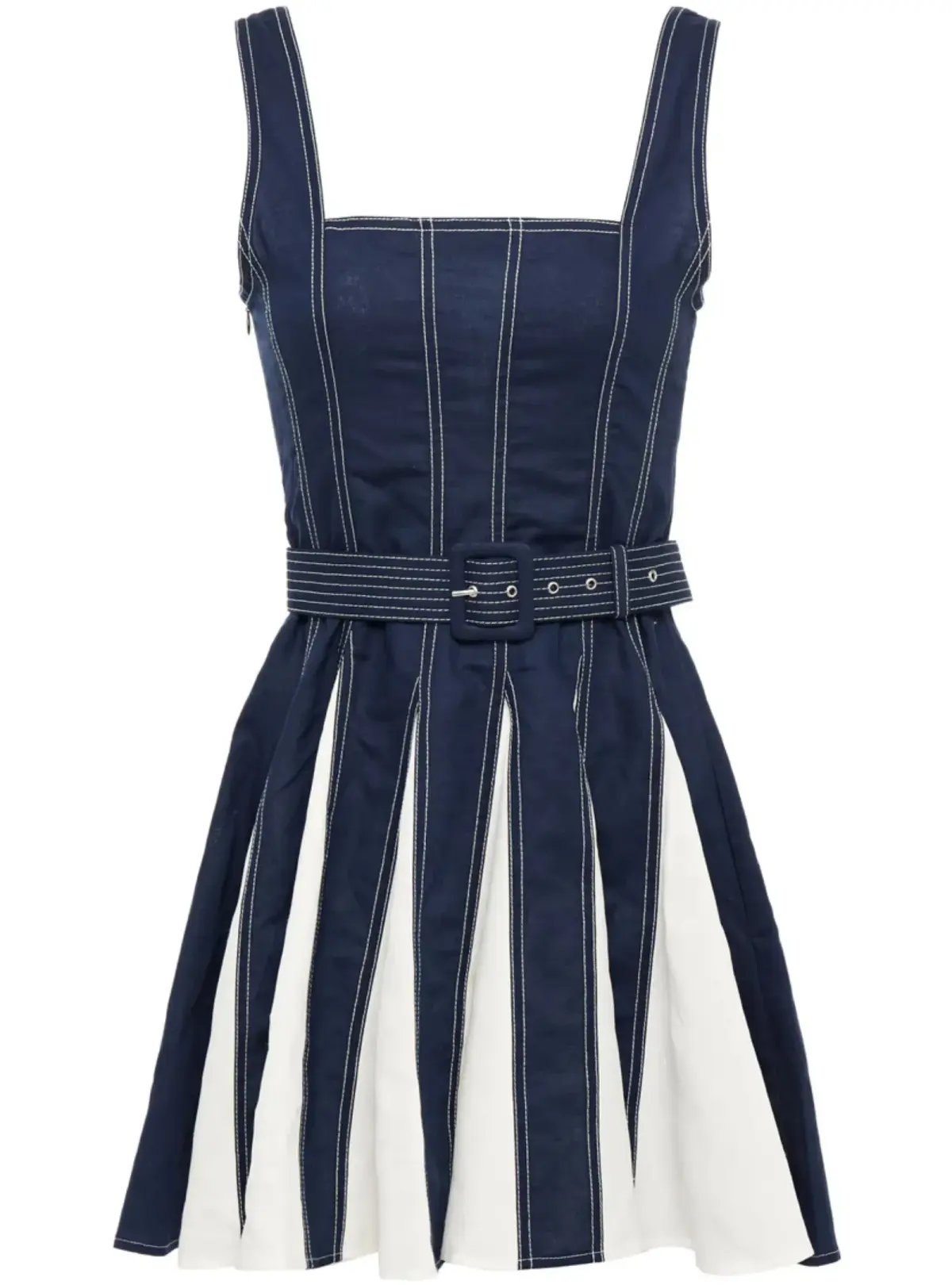 Leo and Lin Belted Two-Tone Linen and Cotton-Blend Mini Dress Multi Size AU 10 photo 3