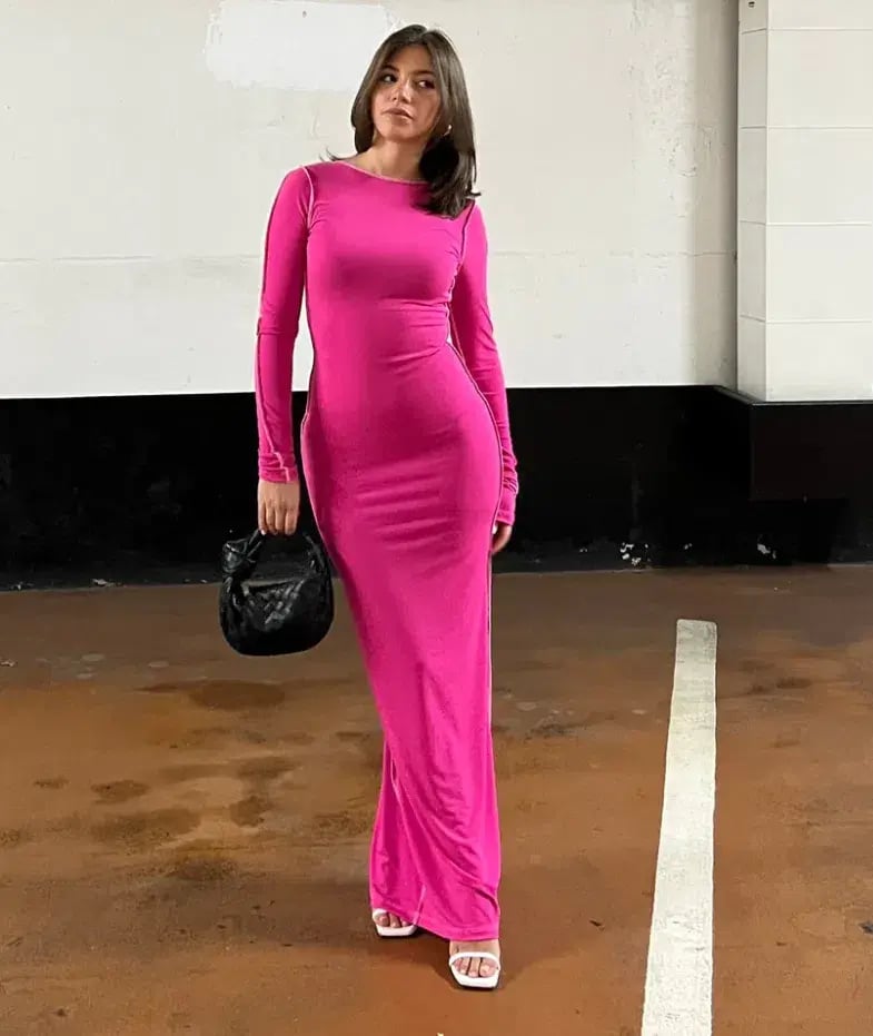 Odysseus & Penelope Neon Pink Contrast Maxi Dress Pink Size AU 6 photo 2