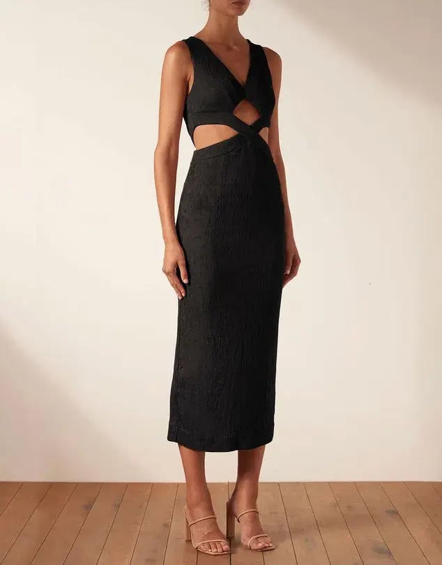 Shona Joy Simone V Neck Cut Out Midi Dress Black Size 8 / S photo 4