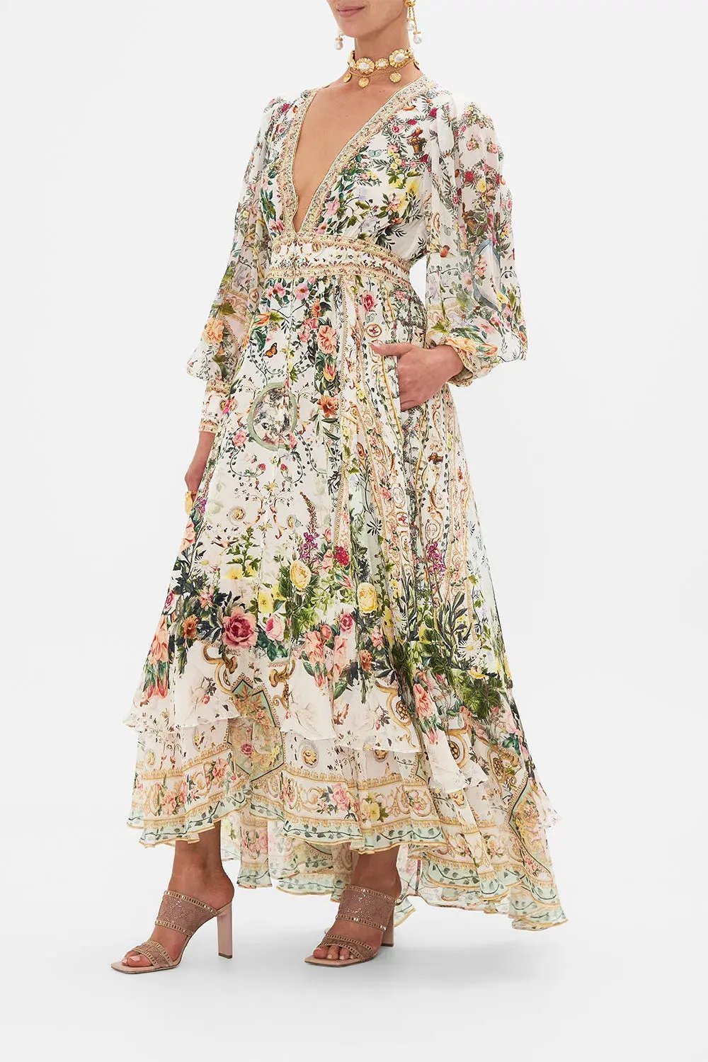 Camilla Renaissance Romance Long Button Front Dress Floral Size 12 photo 2