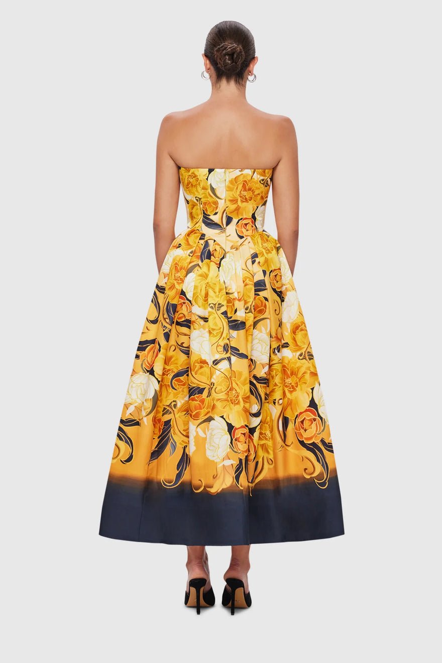 Leo Lin Lynn Bustier Midi Dress - Adorn Print in Royal photo 3