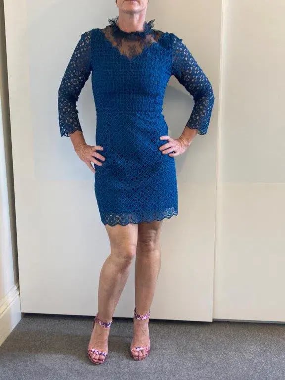 Sandro Bartsie Lace Long Sleeve Mini Dress in Teal Blue Green Size 8 photo 4