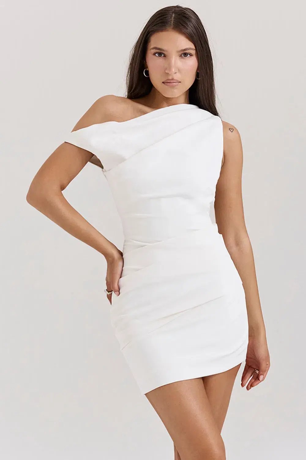 House of CB Artemides Off Shoulder Draped Mini Dress White Size 6 photo 2