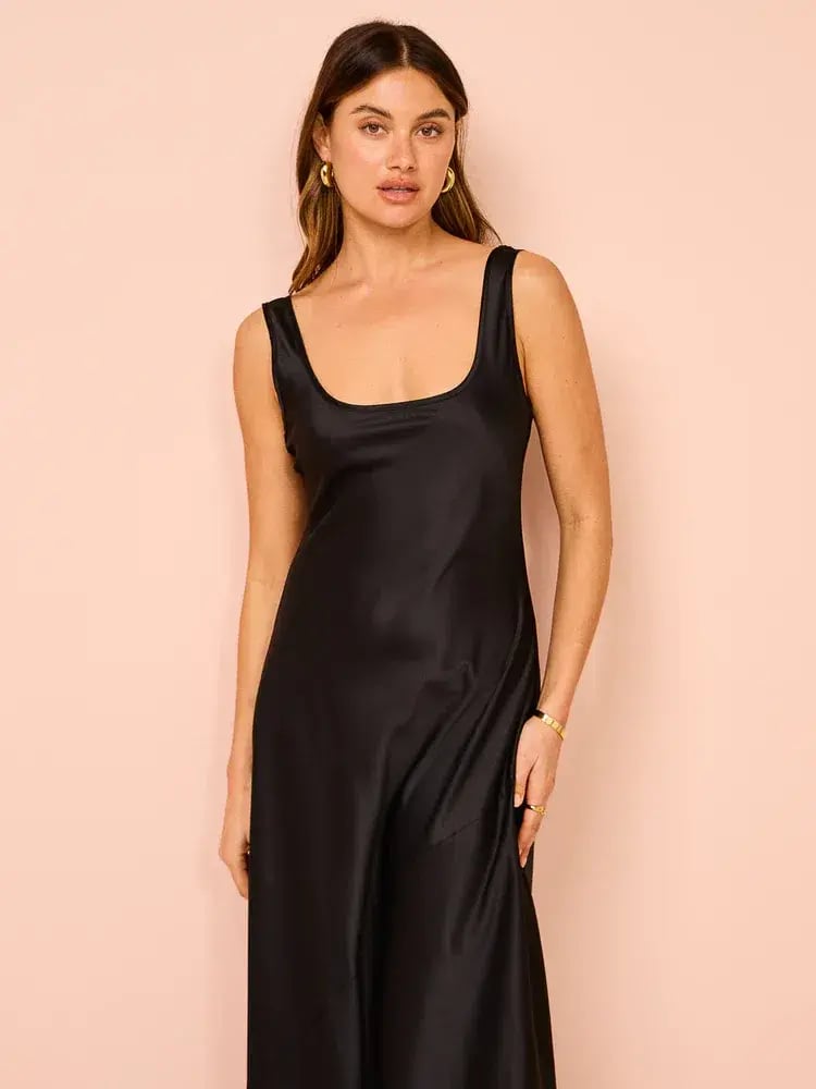 By Nicola Beneath The Stars Bias Cut Slip Dress In Black Size 12 photo 5