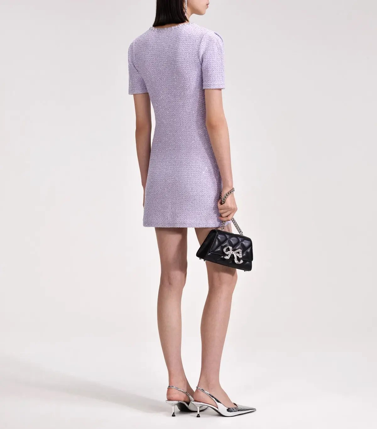Self Portrait Sequin Knit Mini Dress Lilac Size S / AU 8 photo 2