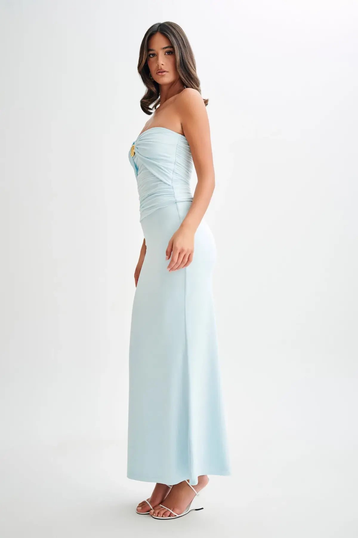 Meshki Winslet Strapless Slinky Longline Top and Bruna Slinky Fishtail Skirt Set in Sky Blue Size S / AU 8 photo 2