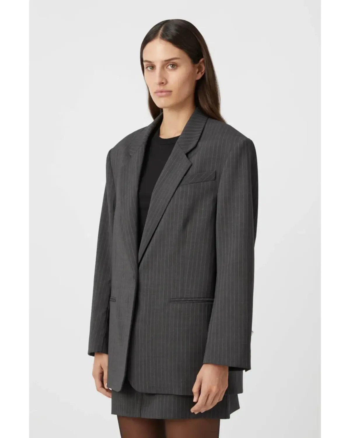 Camilla and Marc Brancusi Blazer and Pant Set Charcoal Pinstripe Size AU 8 photo 3