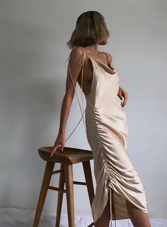 Orseund Iris Drawstring Dress Cream Size S photo 2