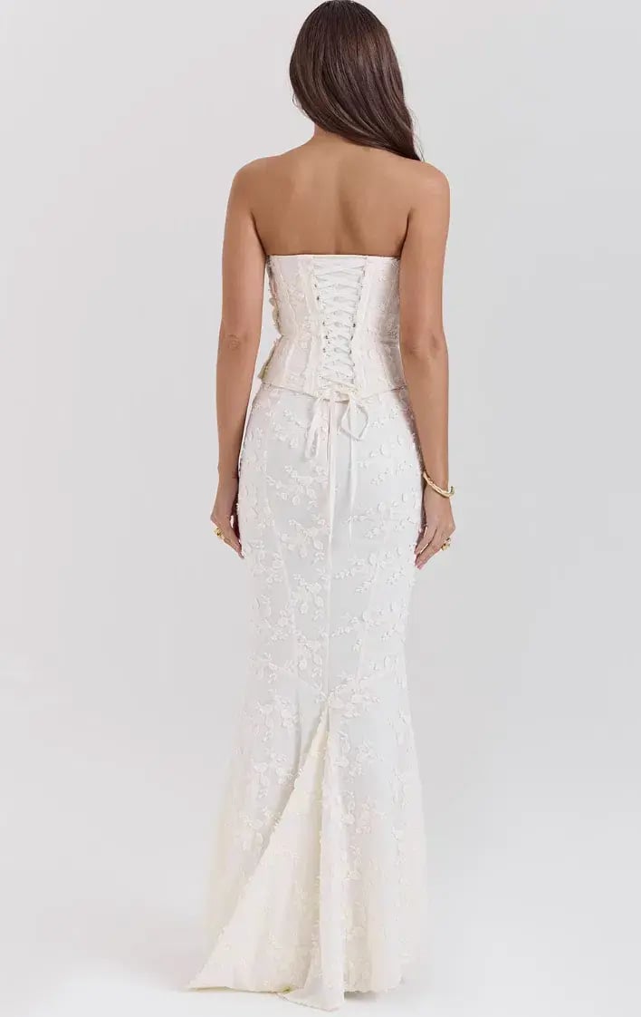 House of CB Dakota Embroidered Strapless Corset and Veronica Embroidered Godet Maxi Skirt Set Vintage Ivory Size M / AU 10 photo 4