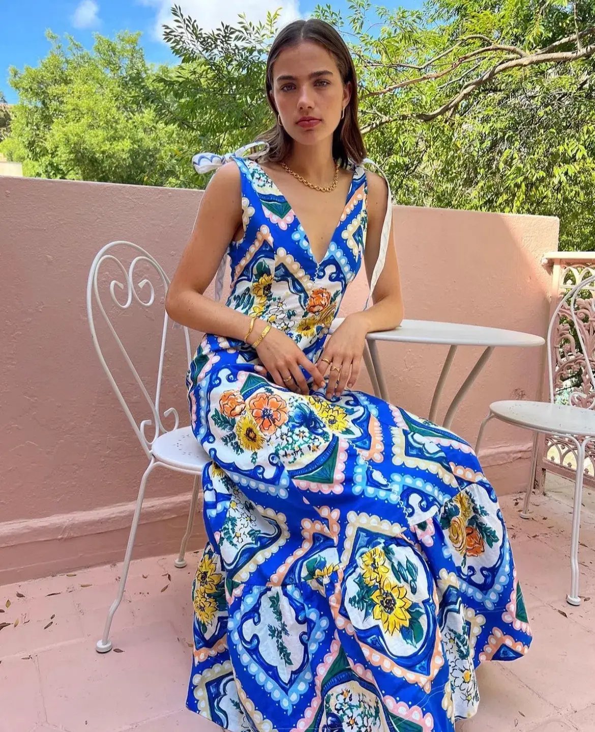 By Nicola Adoncia Tie Shoulder Maxi Dress Azure Floral Size 6 photo 3