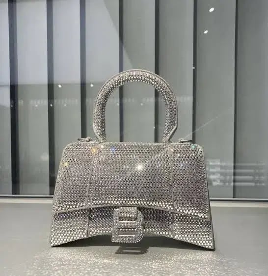 Balenciaga Crystal Embellished Hourglass Tote Bag Grey photo 4