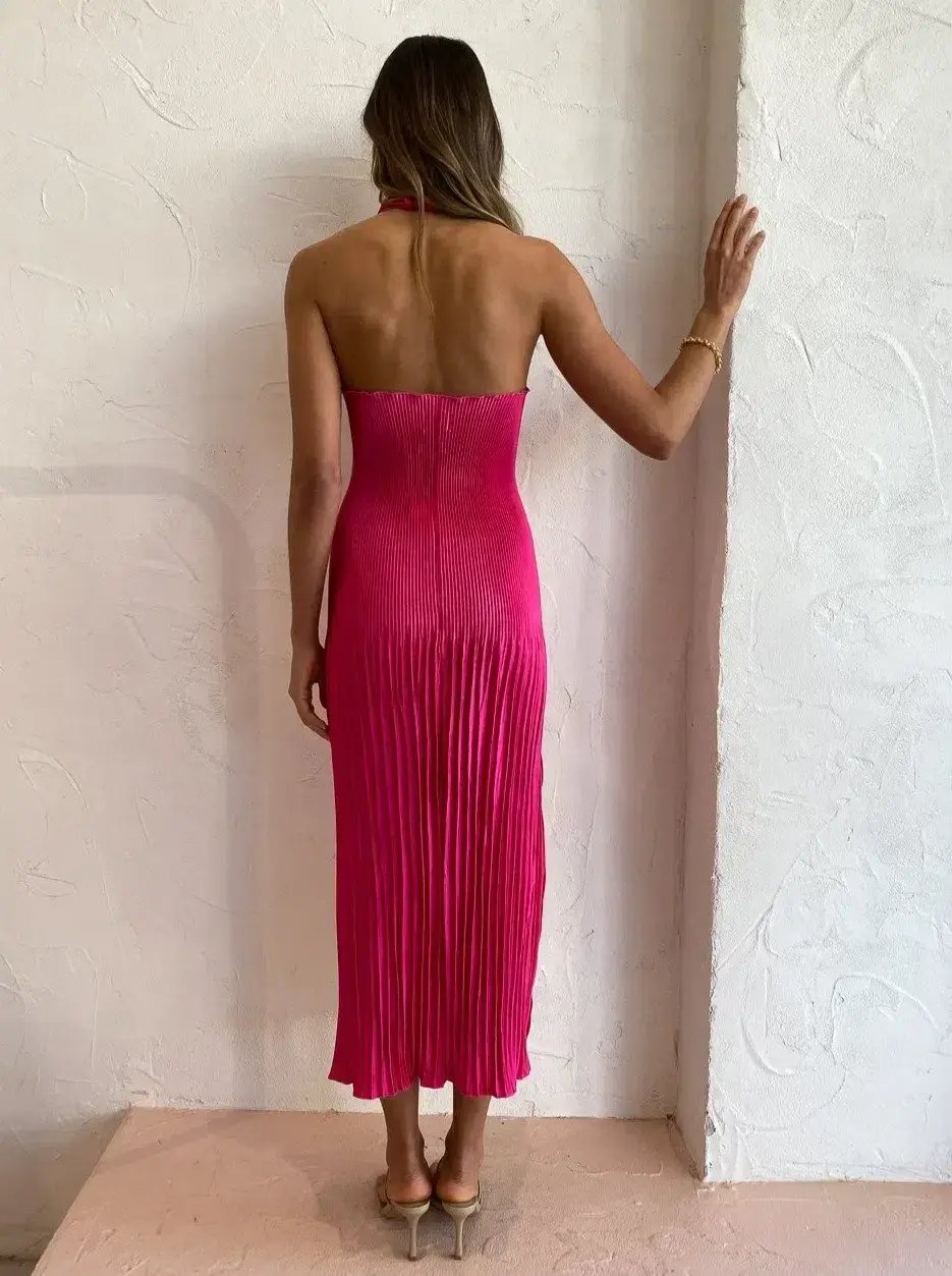 L'idee Soiree Pleated Halter Gown Cherry Size AU 12 photo 4