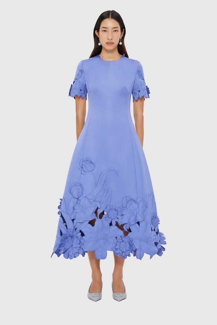 Leo Lin Caroline Appliqué Short Sleeve Midi Dress - Moonlight photo 2