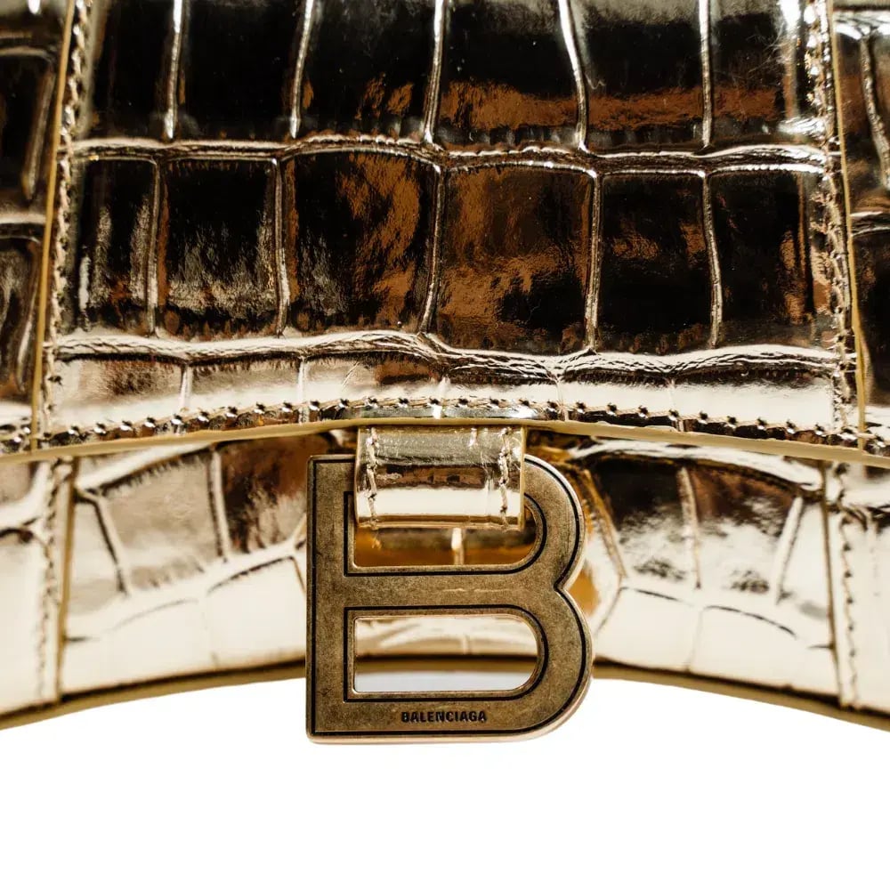 Balenciaga Hourglass Croc Embossed Bag Gold Size XS photo 2