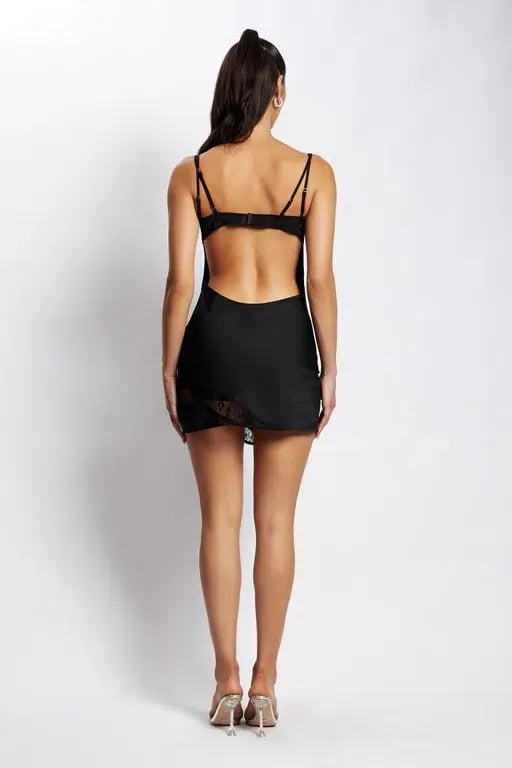 Meshki Joslyn Satin Slip Mini Dress Black Size 6 photo 2