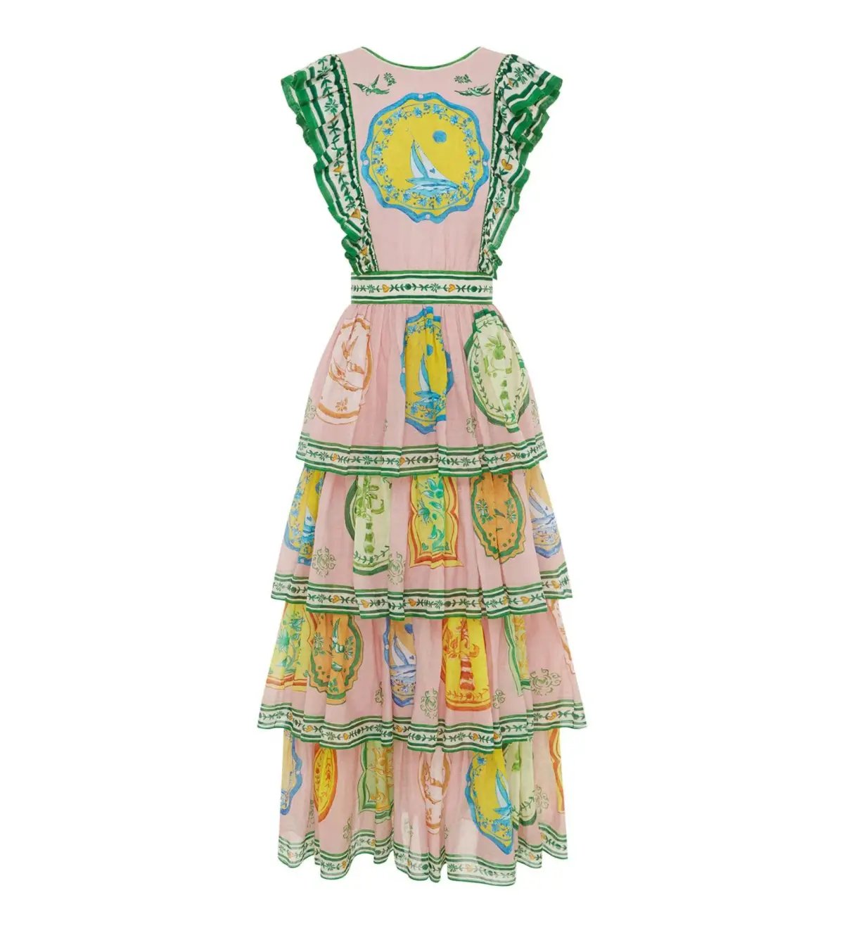 Alemais Porcelain Frill Midi Dress Multi Print Size 16 photo 5