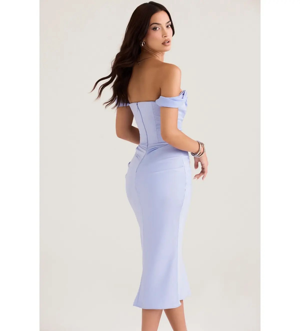 House of CB Natalya Satin Corset Midi Dress Blue Size 12 photo 3