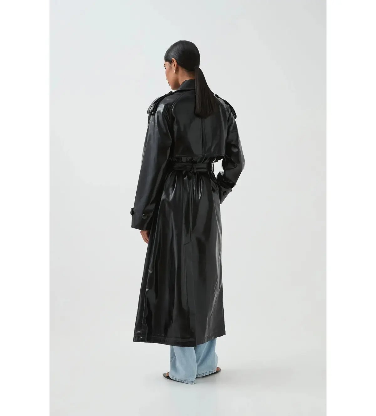 Aje Raven Vegan Leather Trench in Black Size S / AU 8 photo 4