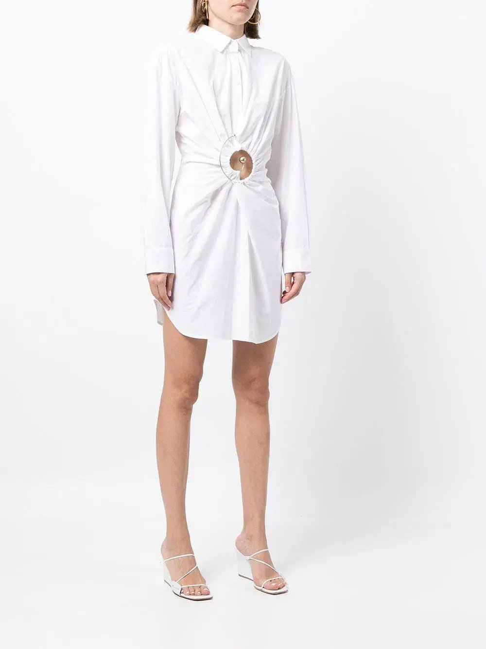 Christopher Esber Spiral Ruched Shirt Dress White Size 4 photo 2