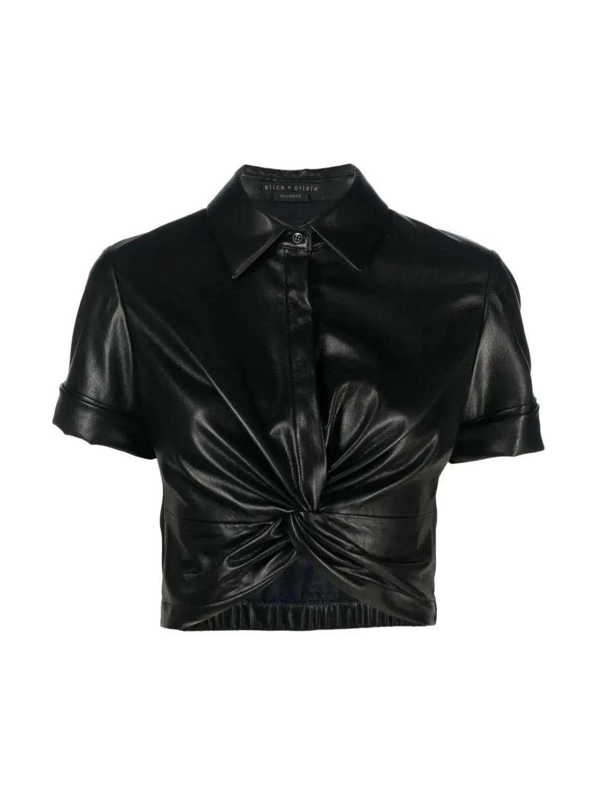 Alice + Olivia Phebe Cropped Twisted Vegan Leather Top Black Size S/ AU 8 photo 6