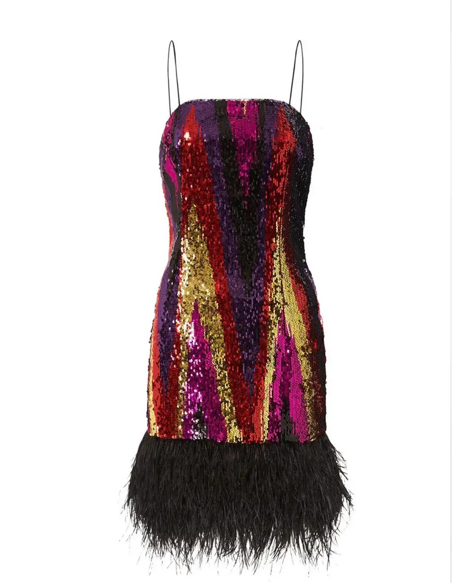 Rebecca Vallance Kaia Feather-Trimmed Sequin Tulle Mini Dress Multi Size 10 photo 3