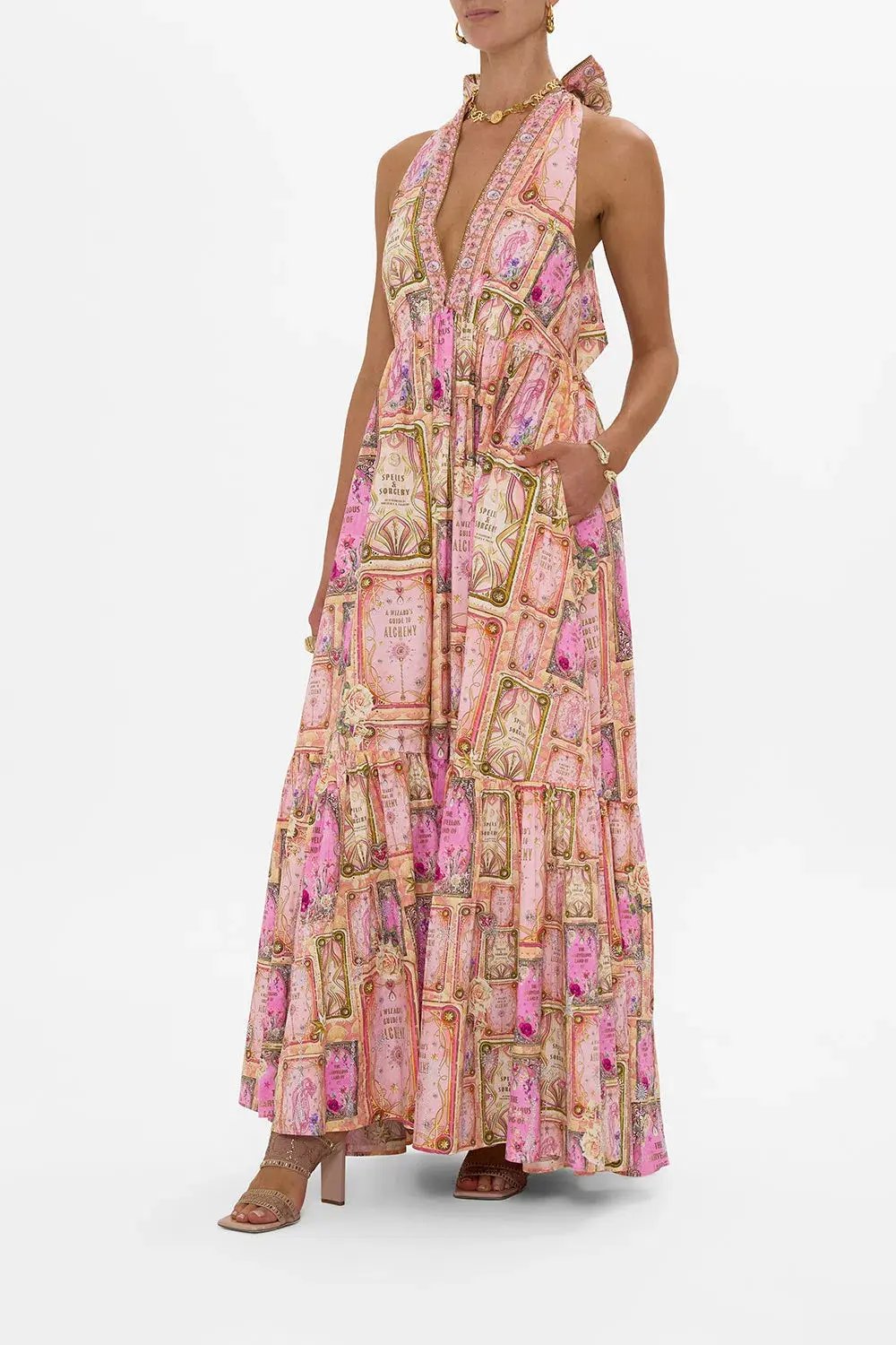 Camilla Ruffle Hem Halter Dress in Totally Ozmopolitan Size 12 photo 2