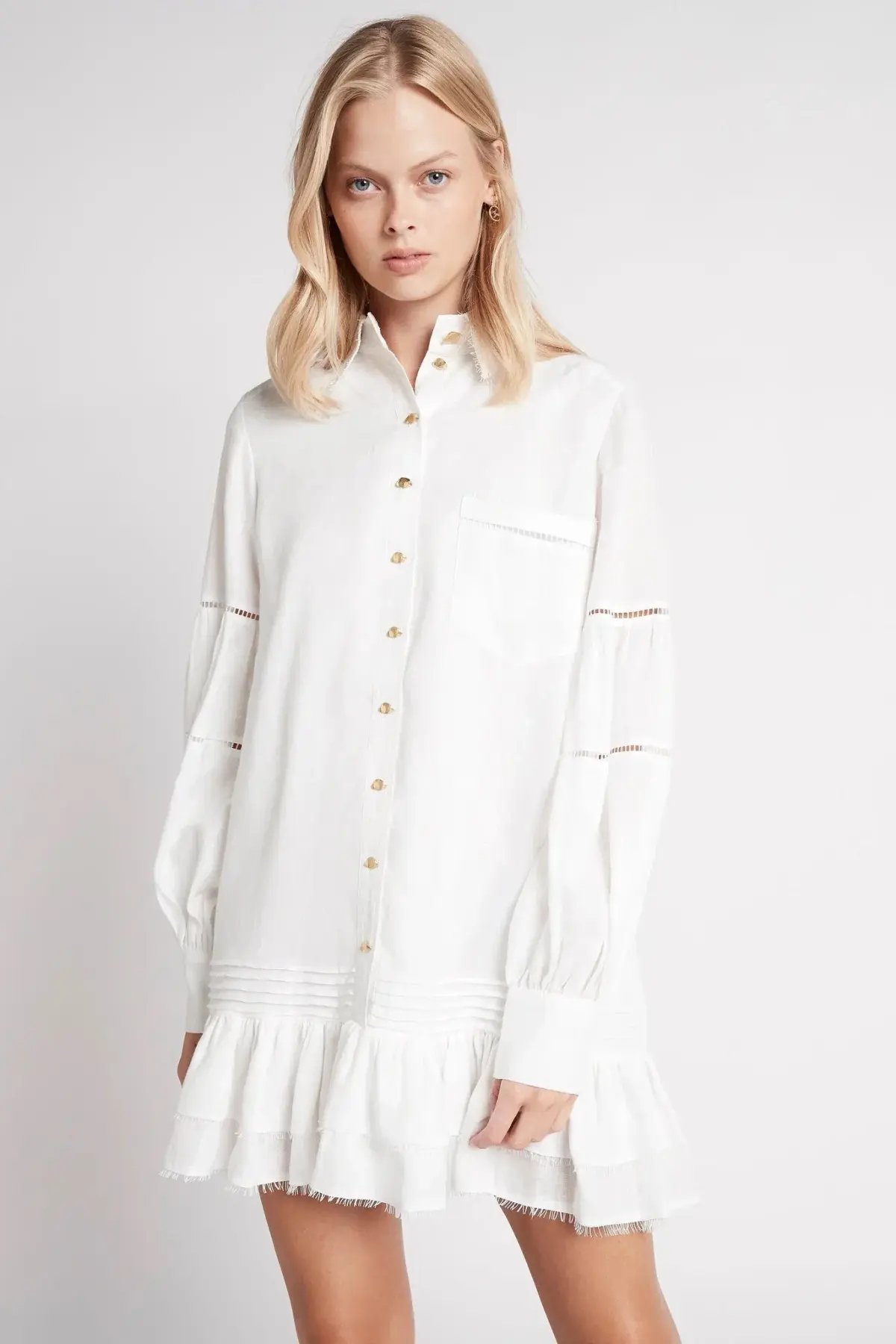 Aje Lotus Shirt Mini Dress Ivory Size 14 photo 2
