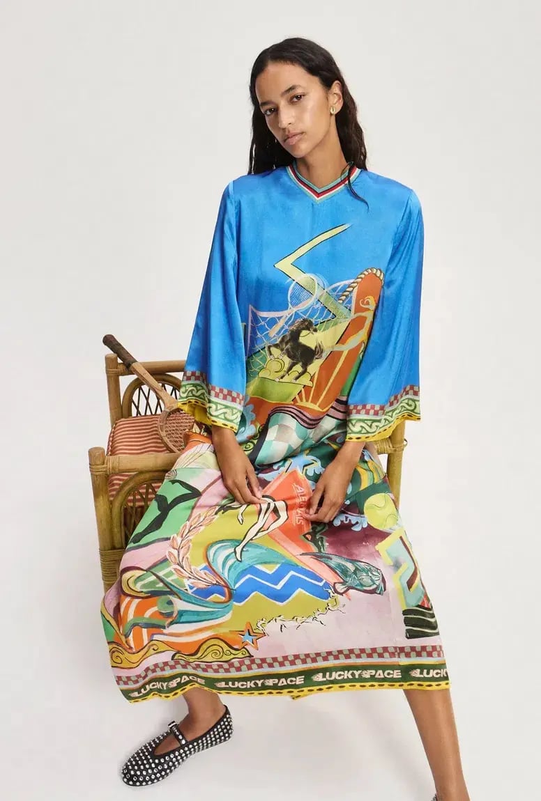 Alemais Lucky Pace Silk Midi Dress Print Size 16 photo 5