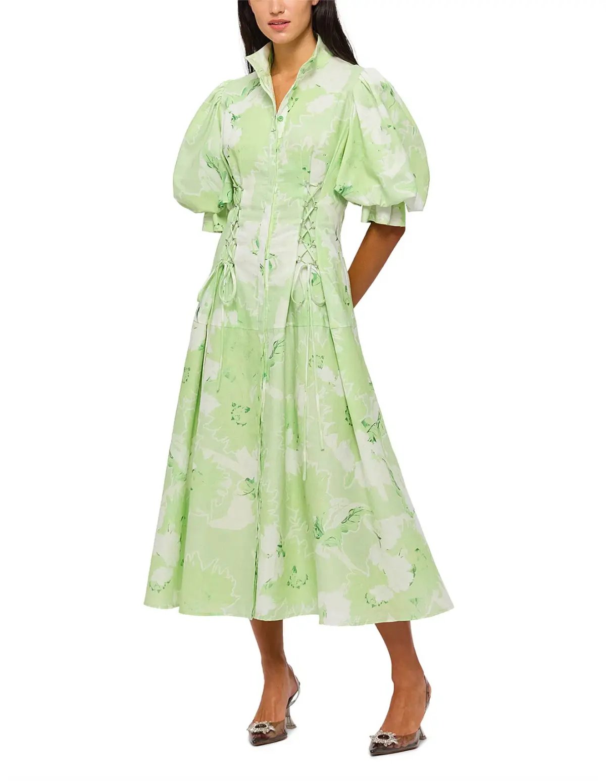 Leo Lin Anneke Drawstring Midi Dress Green Size 12 photo 3