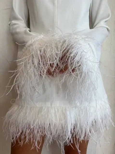 By Johnny Nicola Feather Trimmed Mini Dress Ivory White Size Small/ AU 8 photo 5