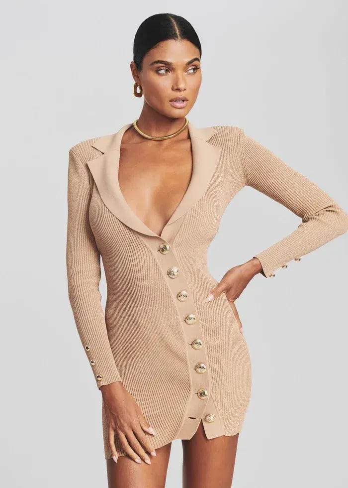 Retrofete Mimi Rib Knit Mini Dress Nude Size 6 photo 2