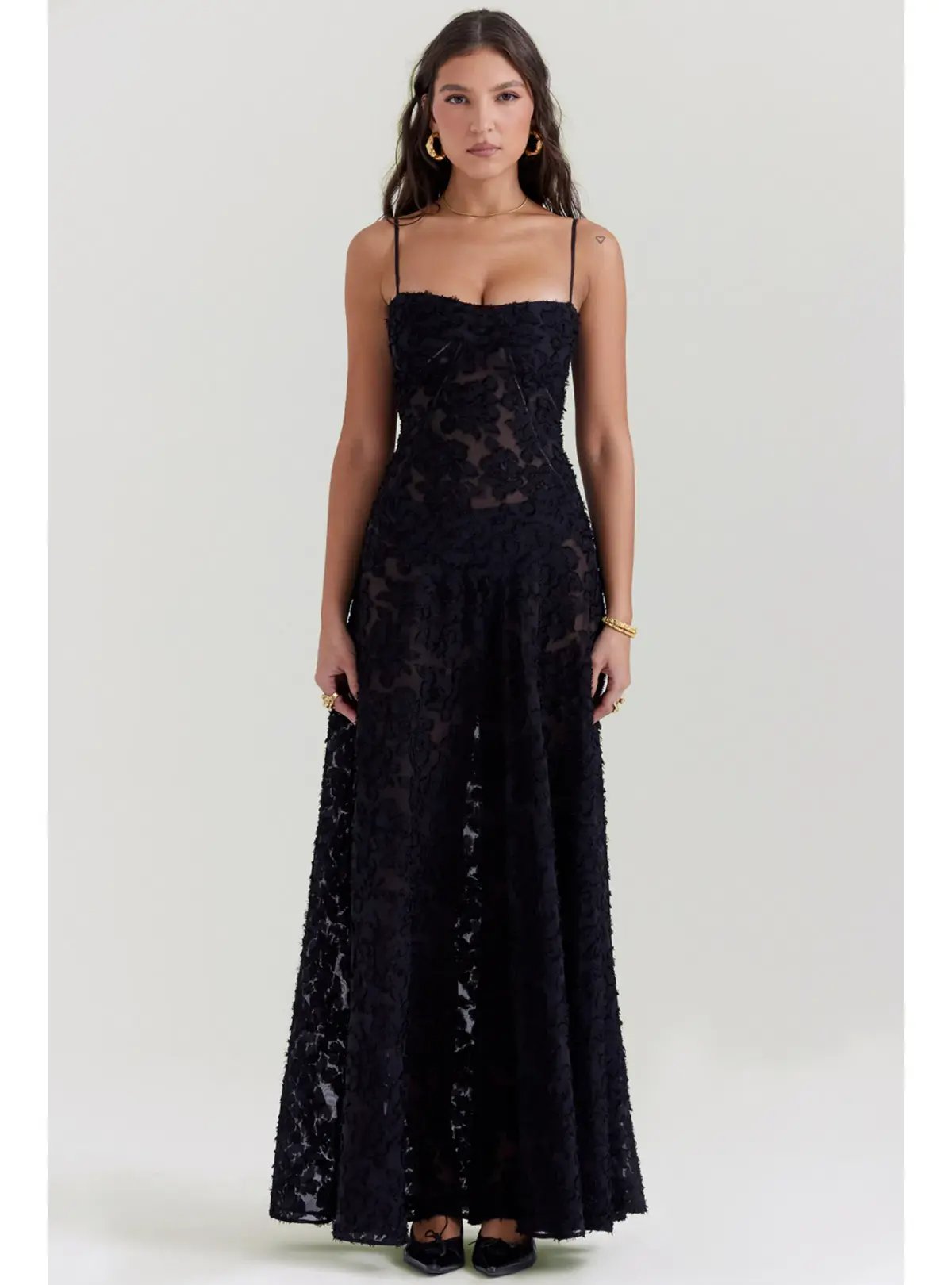House Of CB Seren Lace Back Maxi Dress Black Floral Size M / AU 10 photo 4