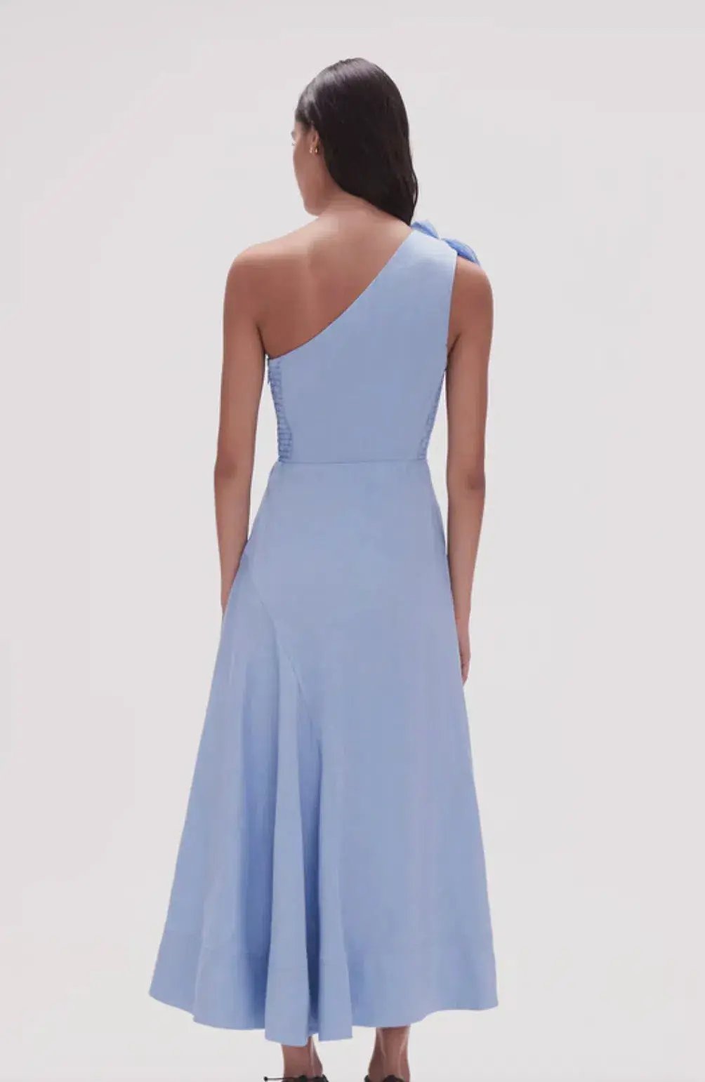Aje Adelia Ruffle Midi Dress Light Sky Blue Size 8 photo 3