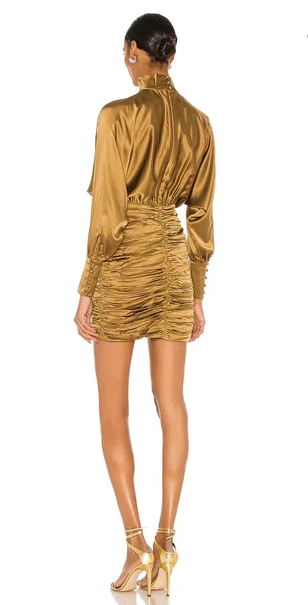 Retrofete Barbara Silk Mini Dress Olive Green Size 14 photo 4
