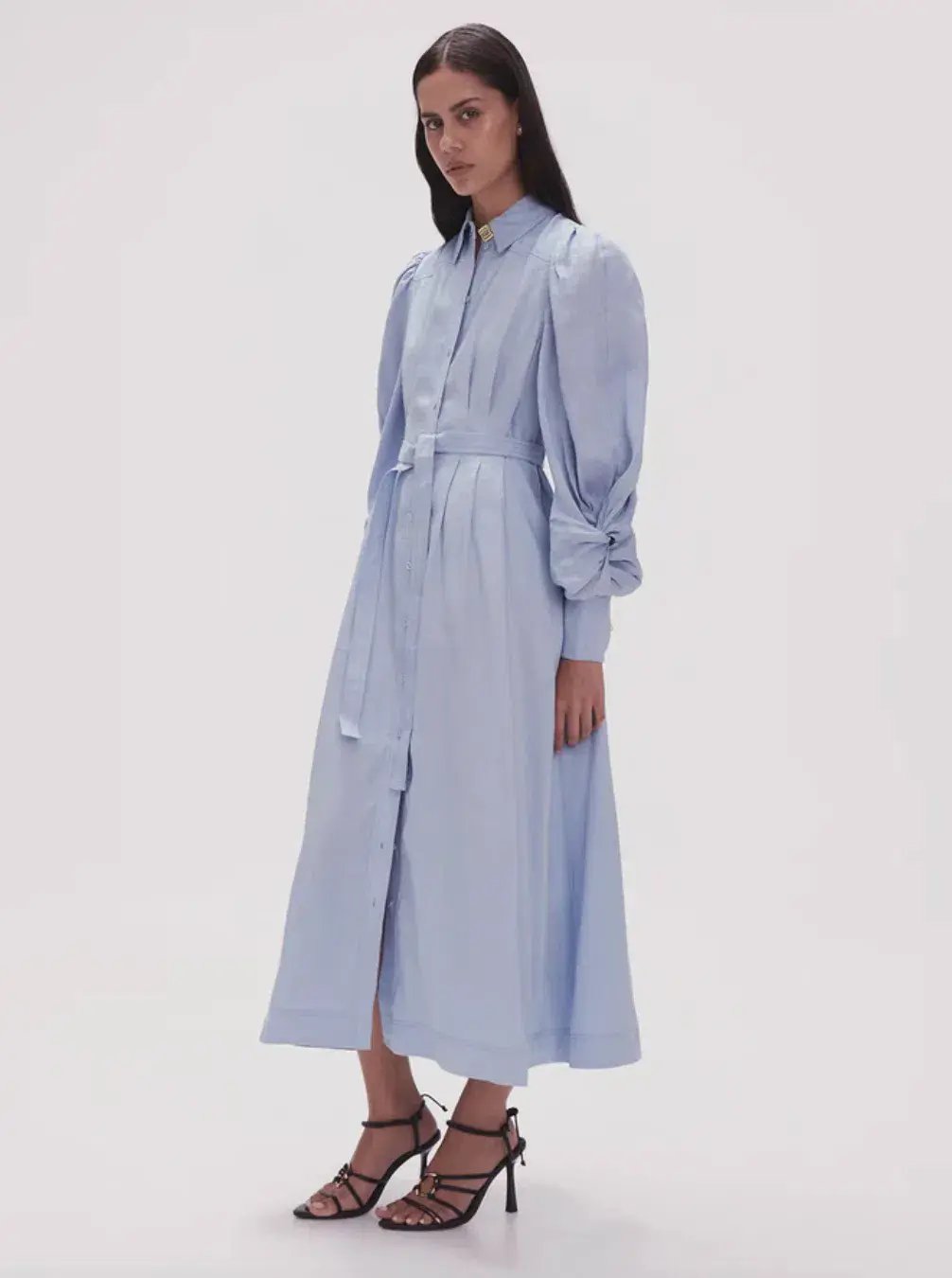 Aje Bonnie Knot Sleeve Midi Dress Light Sky Blue Size 4 photo 2