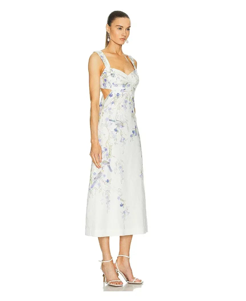 Zimmermann Natura Midi Dress in Blue Birds Size 0P / AU 6 photo 4