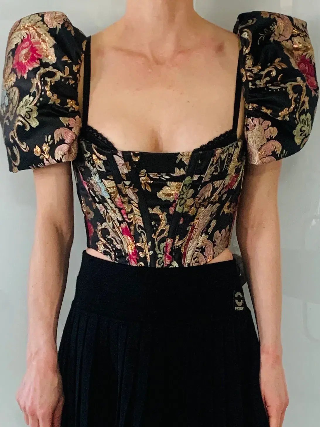 House CB Isabella Puff Sleeve Bustier Brocade Jacquard Size 6 photo 2