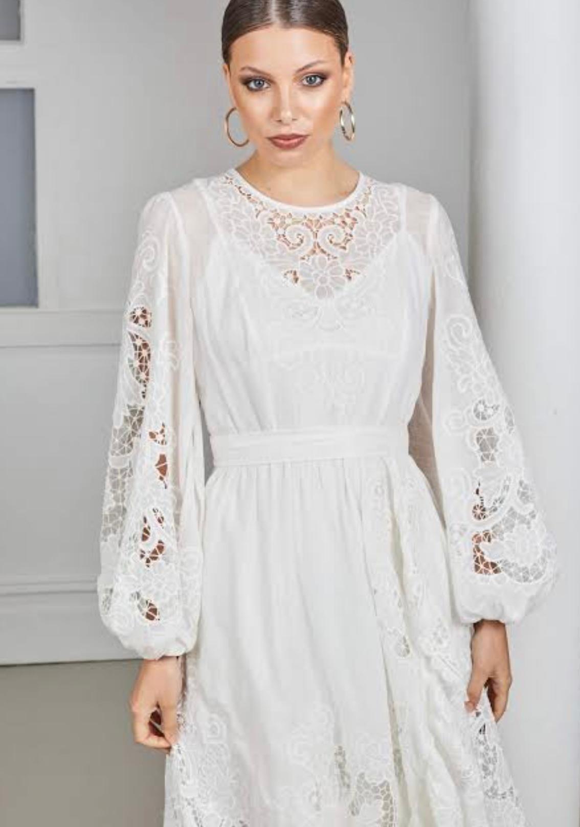 Zimmermann Lulu Scallop Midi Dress Ivory Size 8 photo 3