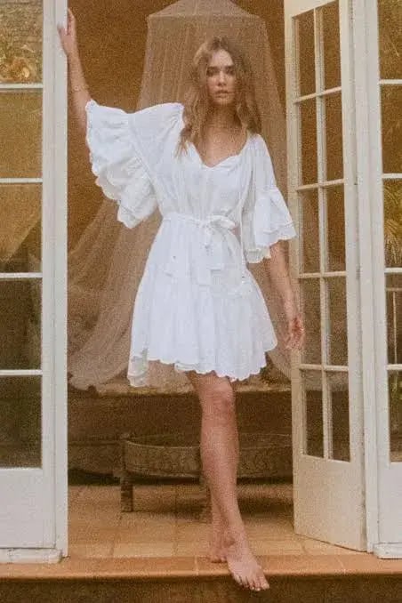 Spell Capulet Broderie Anglaise Frill Smock Mini Dress White Size L / AU 12 photo 2