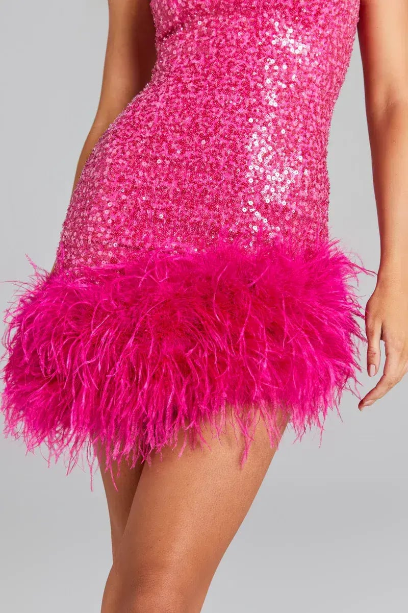 Nadine Merabi Evie Mini Dress Hot Pink Sequin Beadwork Size AU 8 photo 6