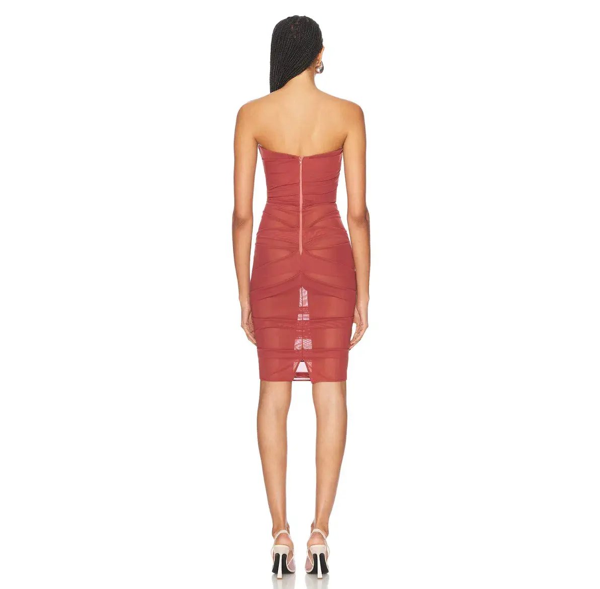ALEX PERRY Power Mesh Midi Dress in Cognac Red AU 6 photo 4