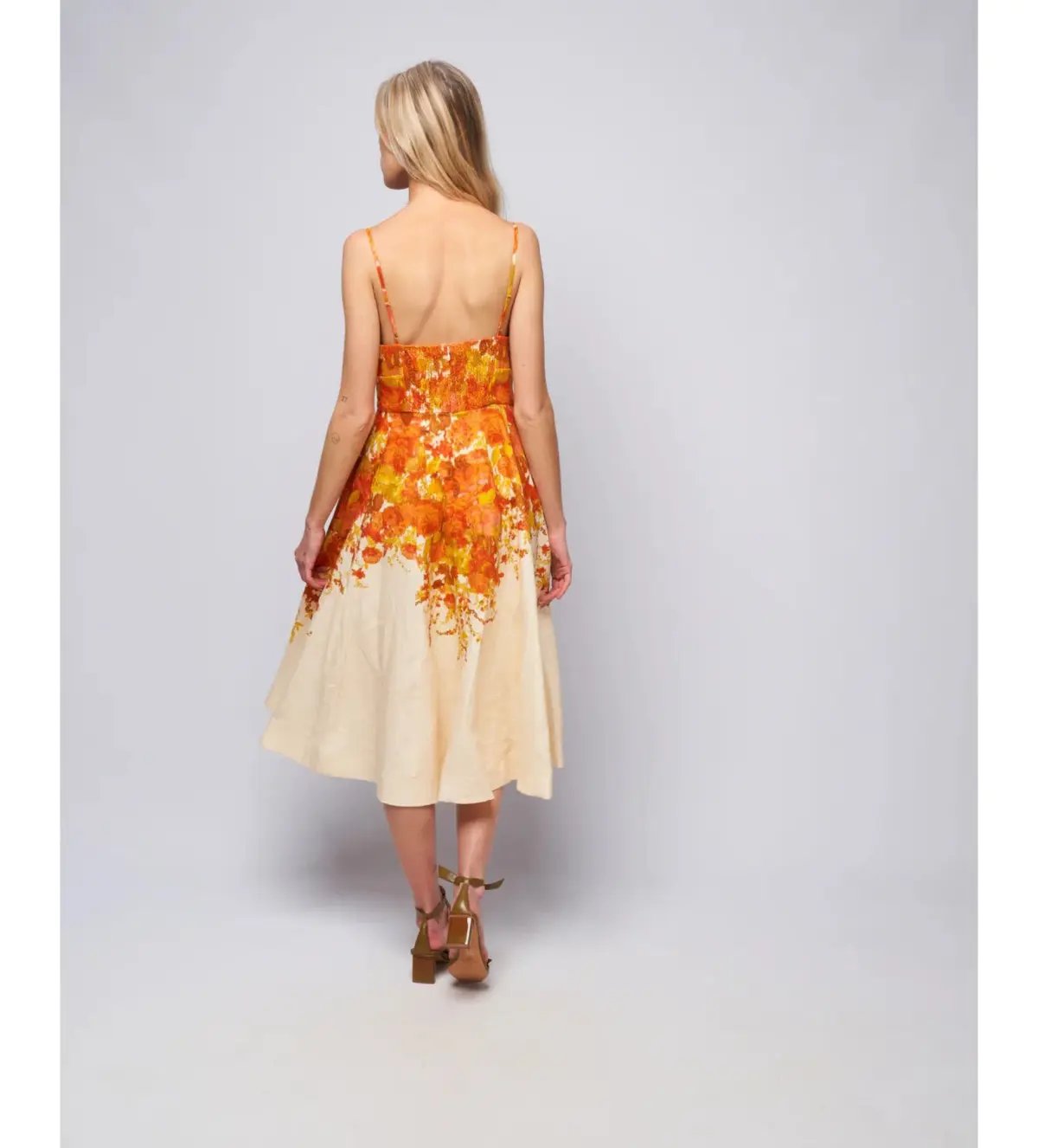 Zimmermann High Tide Picnic Linen Midi Dress Citrus Ikat Size 3 AU 14 photo 4