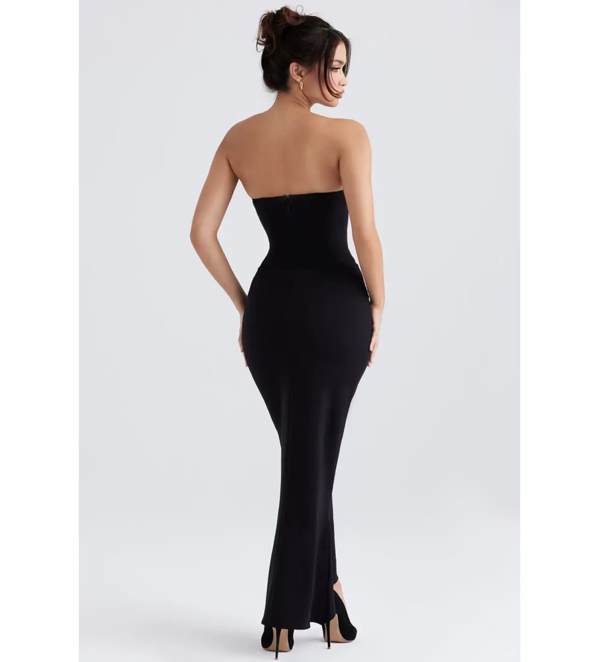 House of CB Sabine Crepe Strapless Corset Maxi Dress Black Size L/AU 12 photo 3