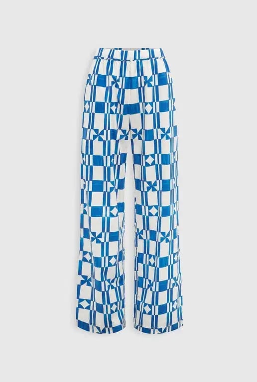 Venroy Printed Poplin Top and Pant Set  in Blue/Off White Geometric Size XS/Au 6 photo 4