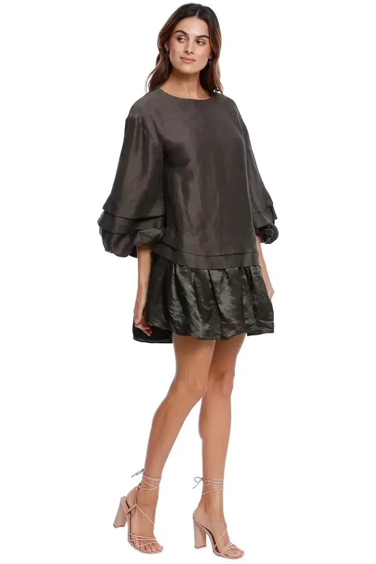 AJE Gracious Smock Dress in Khaki Matte Size 10 photo 2