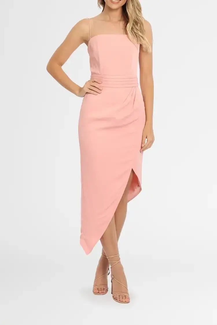 Elle Zeitoune Asymmetrical Split Dress Blush Pink Size 12 photo 2