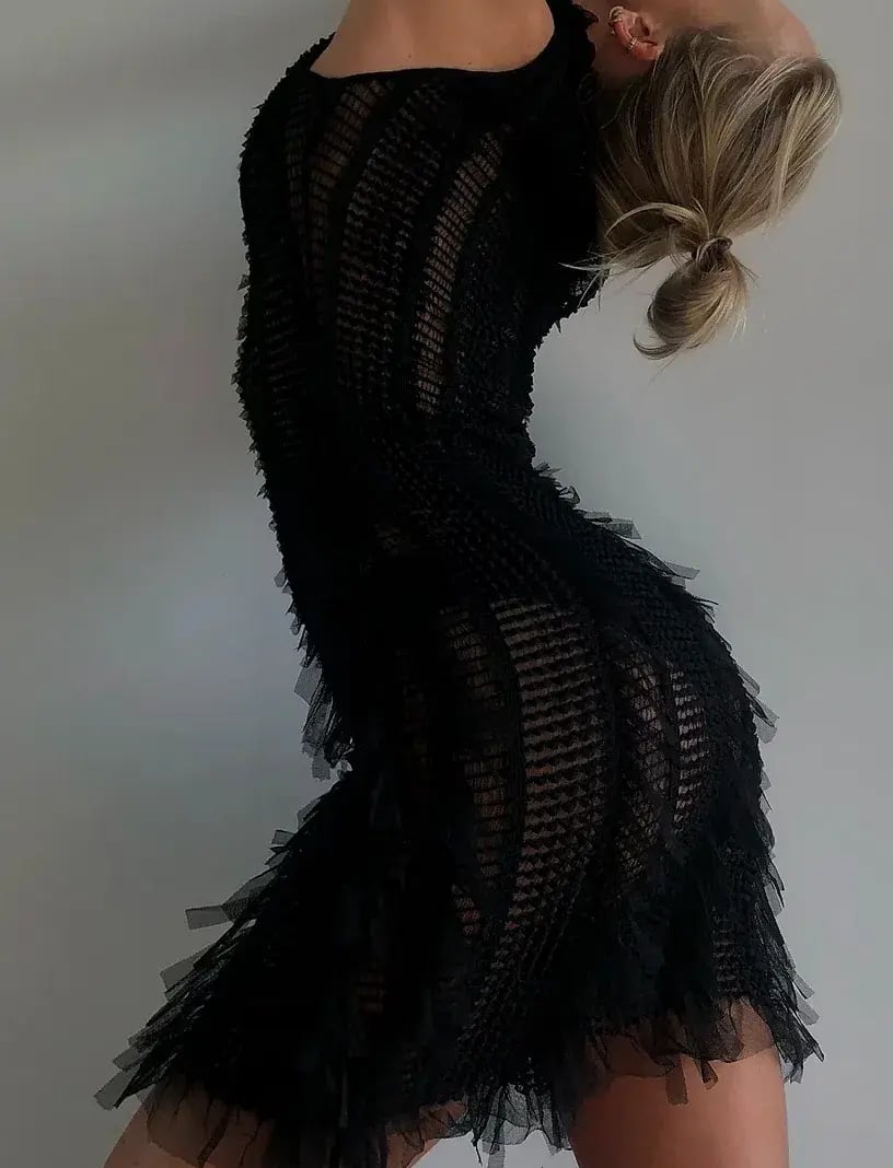 Roberta Einer Angel Sheer Mini Dress Black Size 6 photo 2
