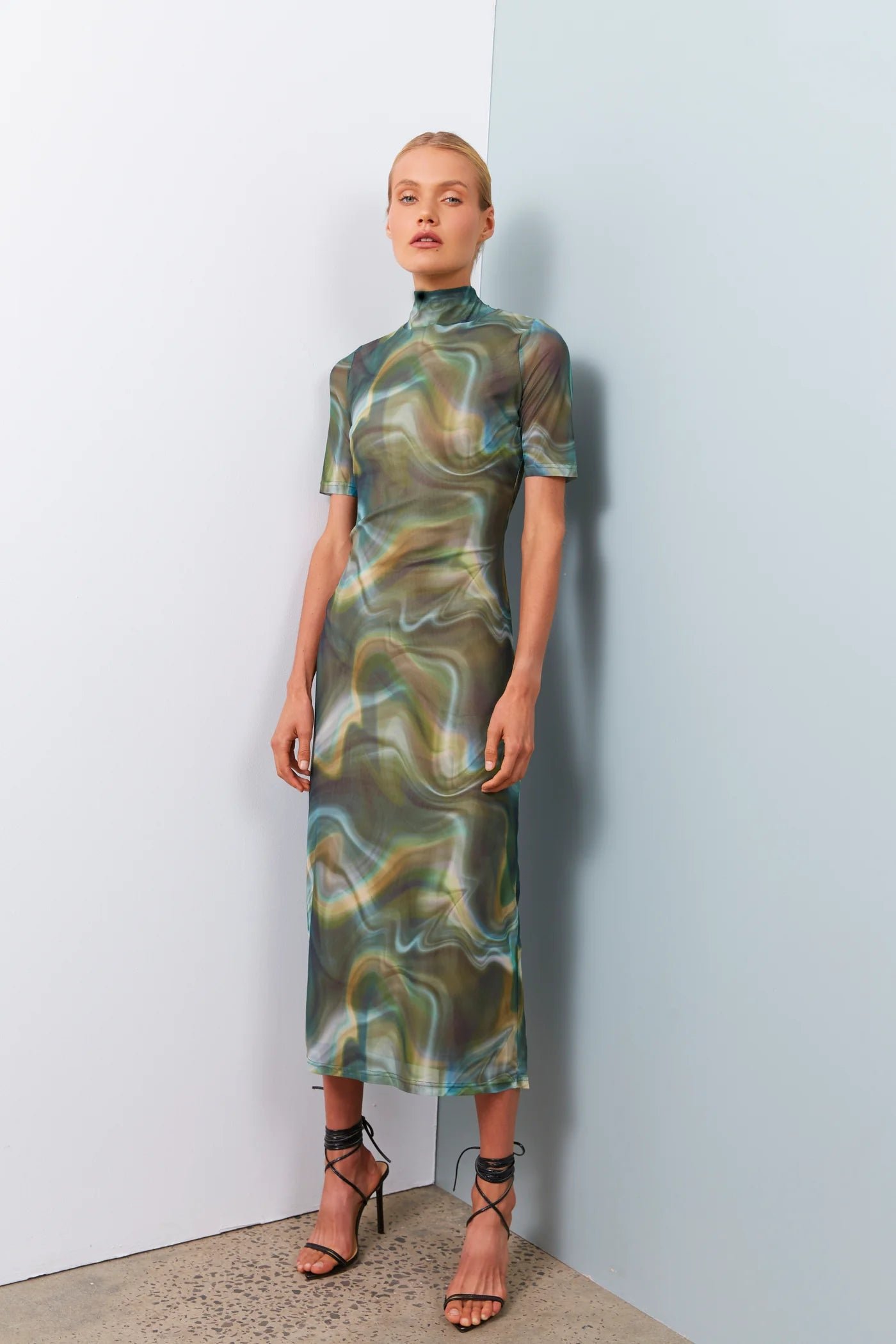SOFIA IRINA MESH DRESS - GREEN PRINT photo 2