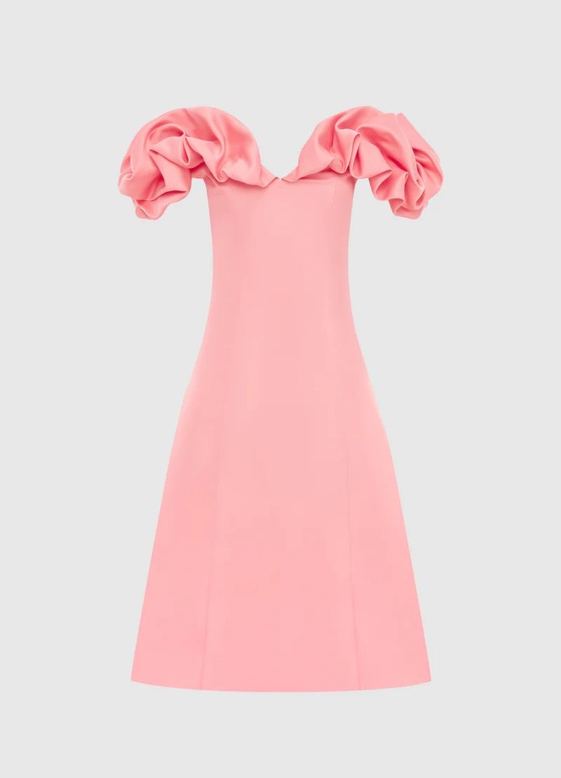 Leo Lin Annie Off Shoulder Frill Midi Dress  - Strawberry Pink photo 2