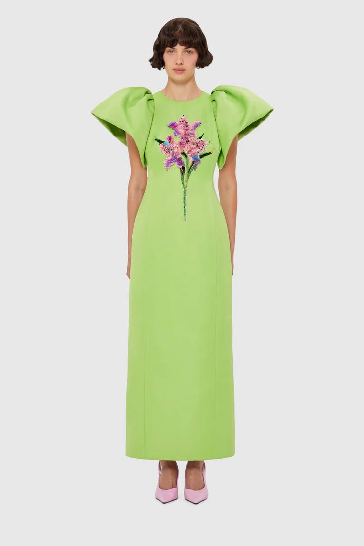 Leo Lin Lucinda Embellished Maxi Dress - Lily Print in Parakeet photo 4